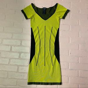 Bebe neon yellow and black stretch dress
